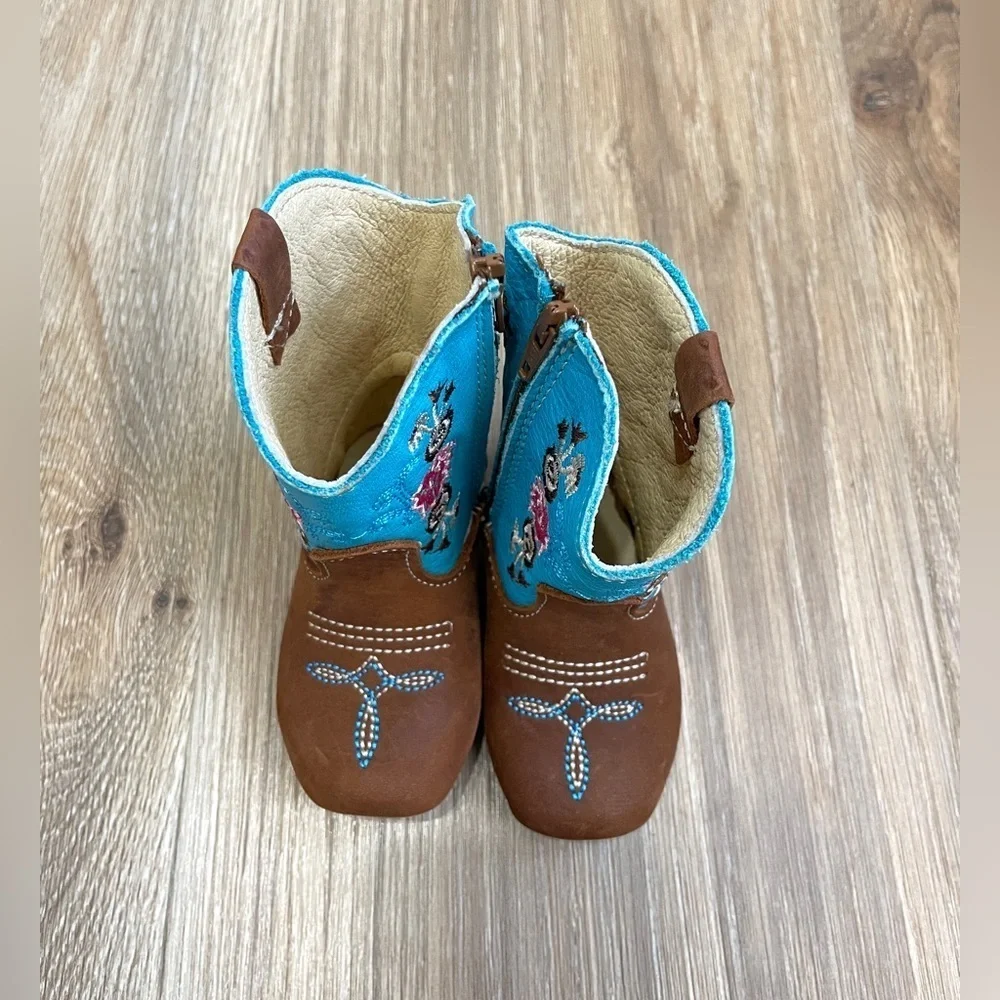 Cowpokes Little Cowpokes Square Toe Baby Western Boots Turquoise Brown Size 1